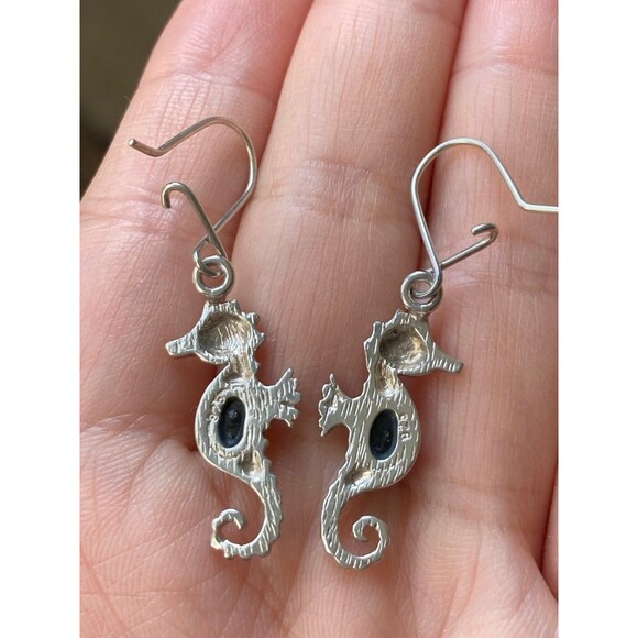 925 sterling silver amber seahorse Earrings - Picture 4 of 7